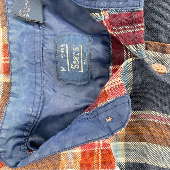 Vintage Red and Blue Plaid Flannel Shirt, Med Tall - Picture 10 of 11